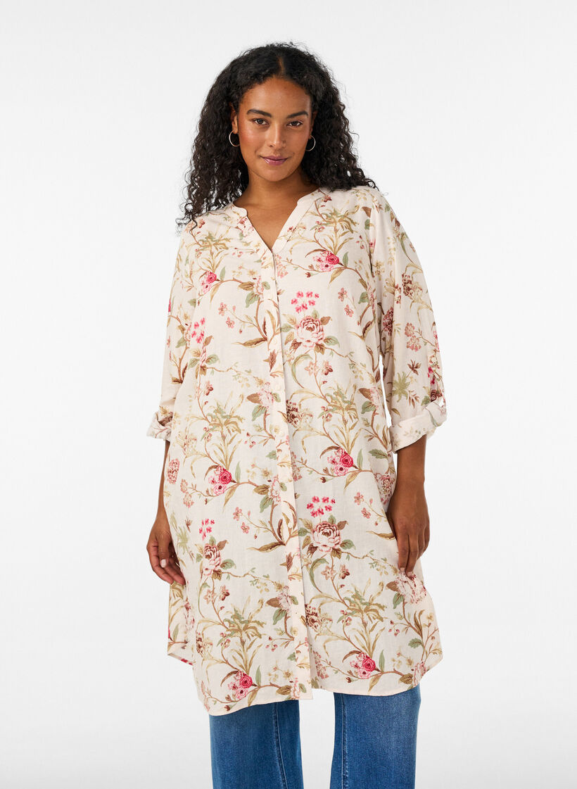 Long shirt in linen and viscose, Vanilla, Model image number 0