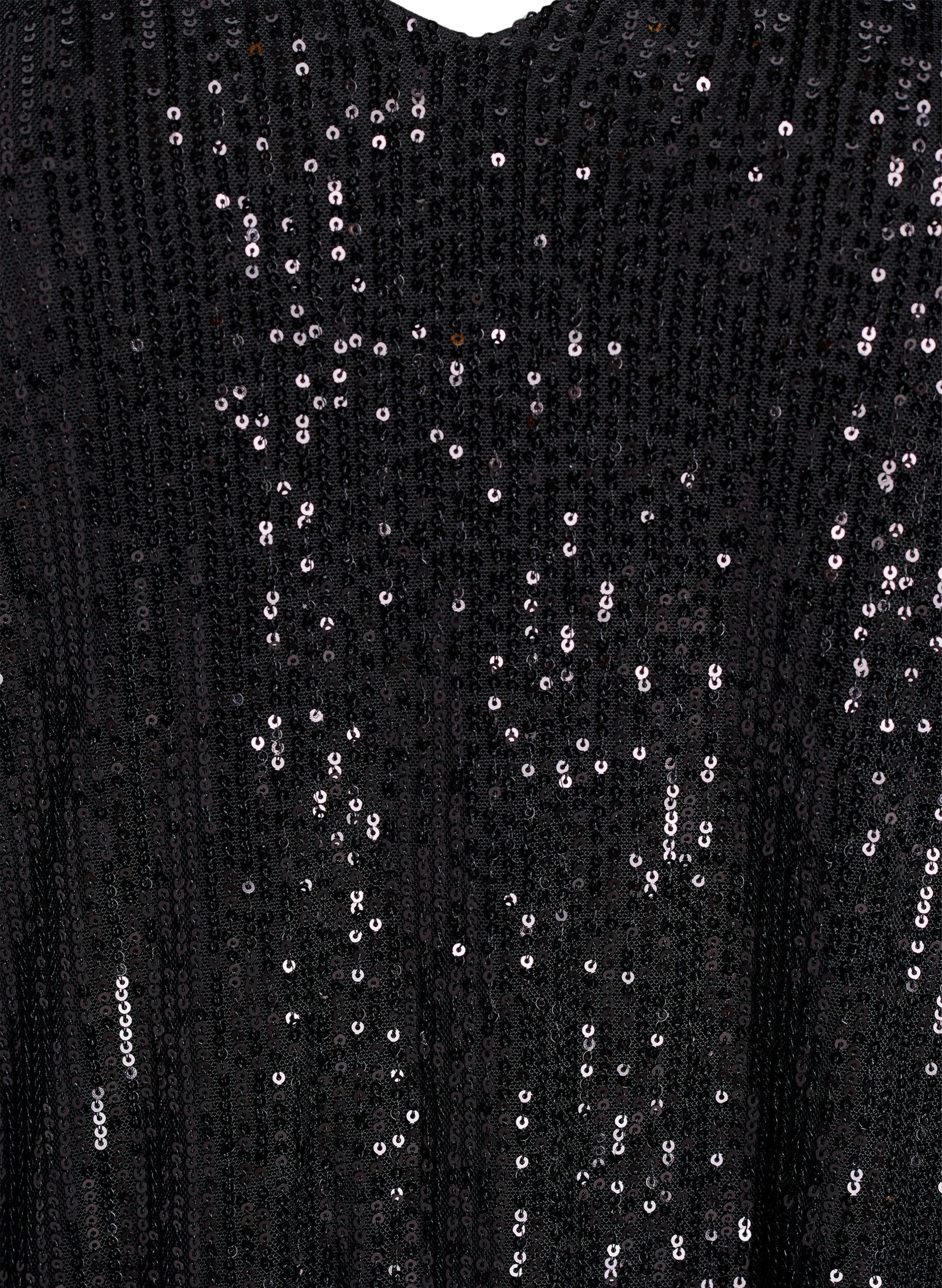 Zizzifashion Sequin blouse with V-neck and short sleeves, Black, Packshot image number 2