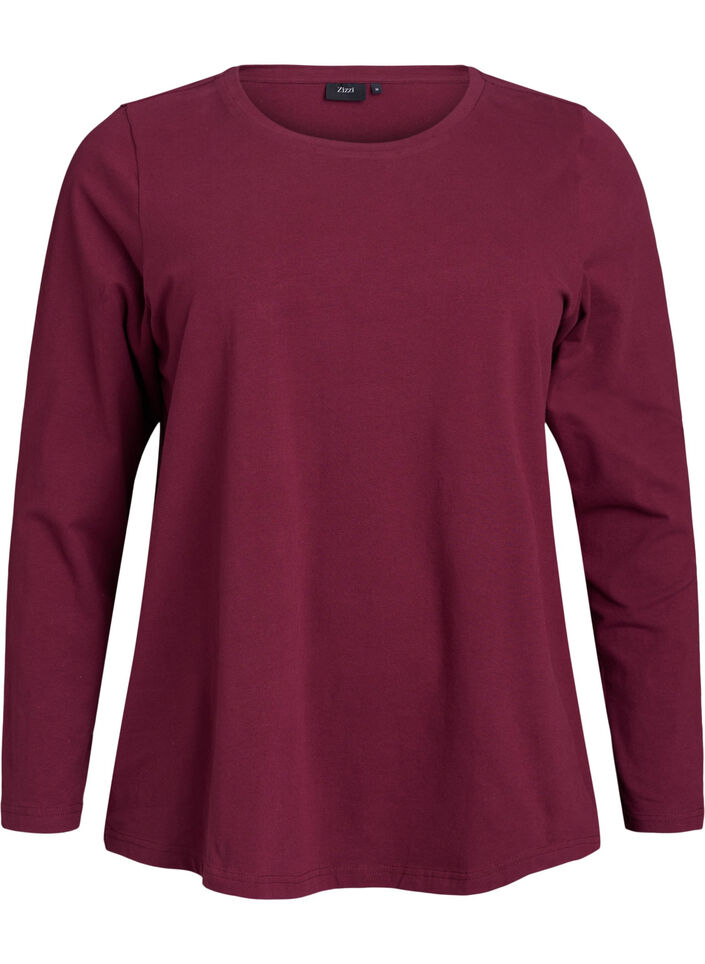 Basic jersey blouse with long sleeves, Dark Bordeaux, Packshot image number 0