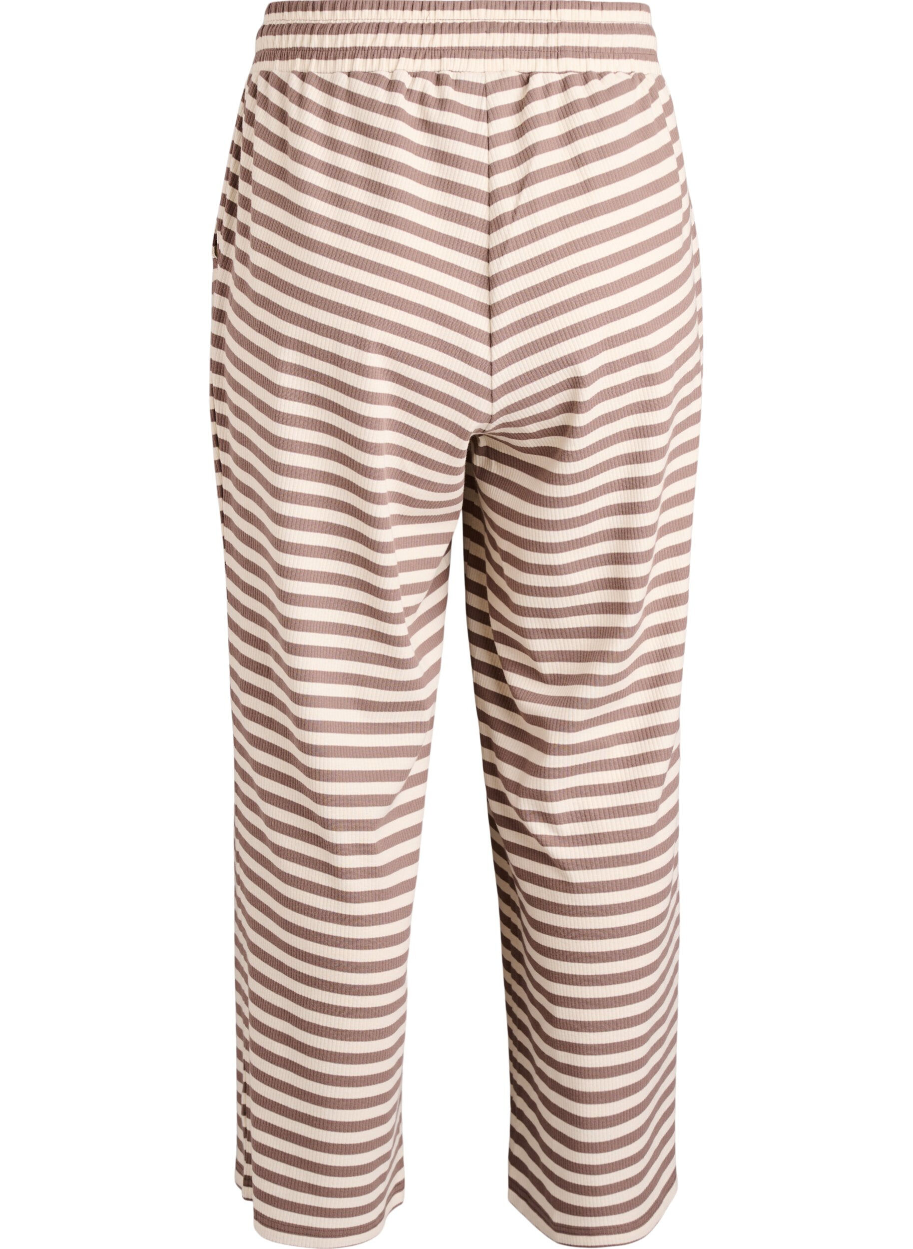 Zizzifashion Striped pyjama trousers with a high waist and wide legs, Beige, Packshot image number 1