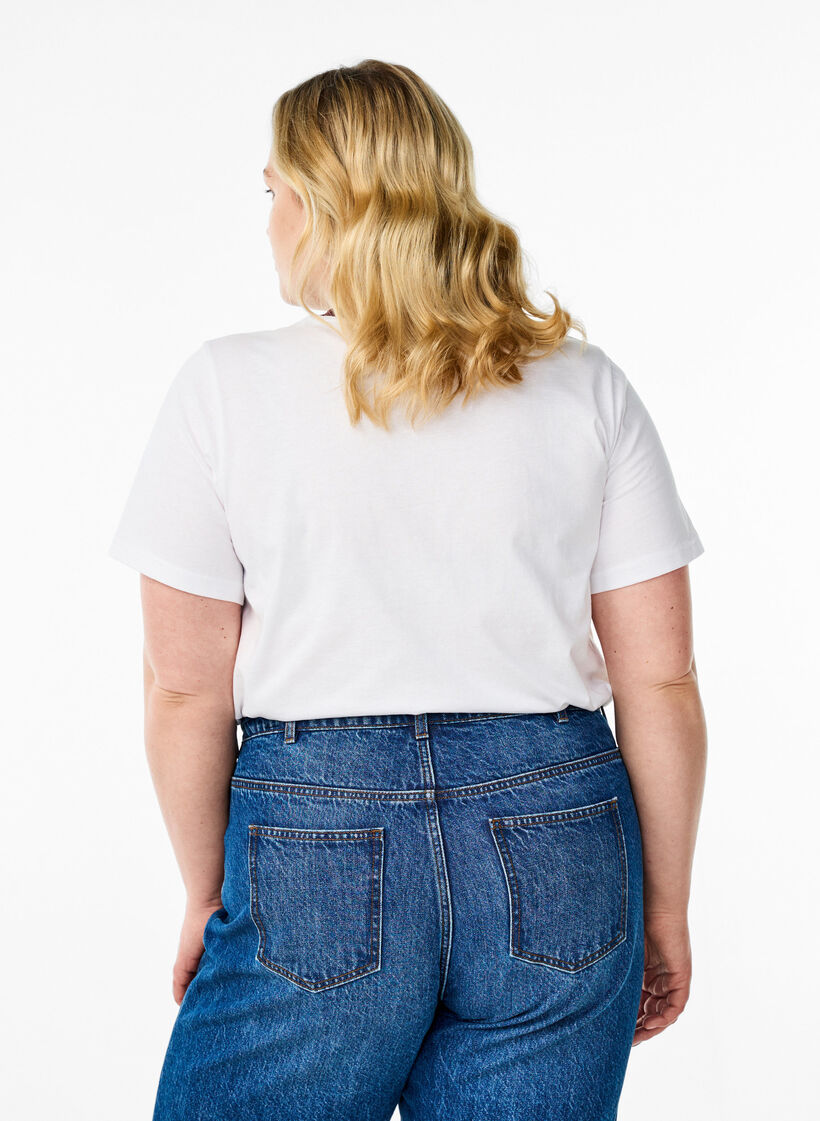 T-shirt with text print and contrast trim, White, Model image number 2