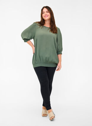 Viscose blouse with 3/4 sleeves and smock, Thyme, Model image number 2