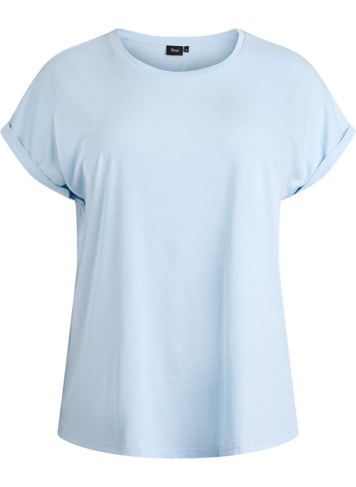 Short-sleeved cotton blend t-shirt, Light Blue, Packshot image number 0
