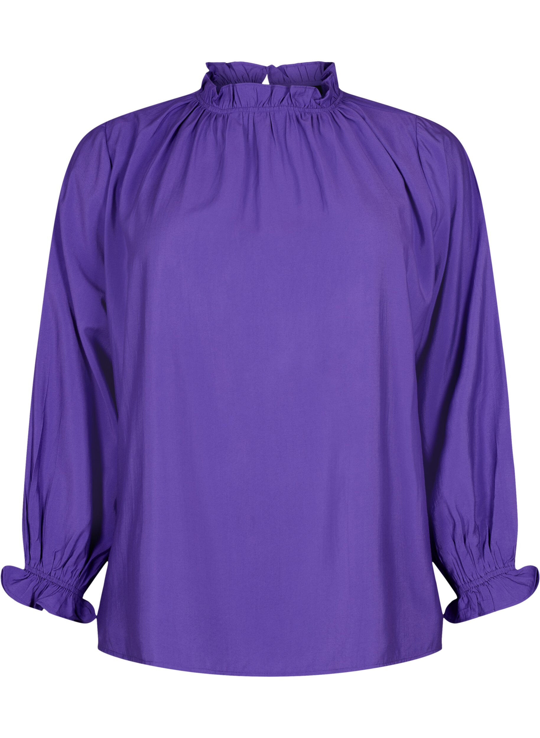 Zizzifashion Long-sleeved viscose blouse with ruffles, Prism Violet, Packshot image number 0