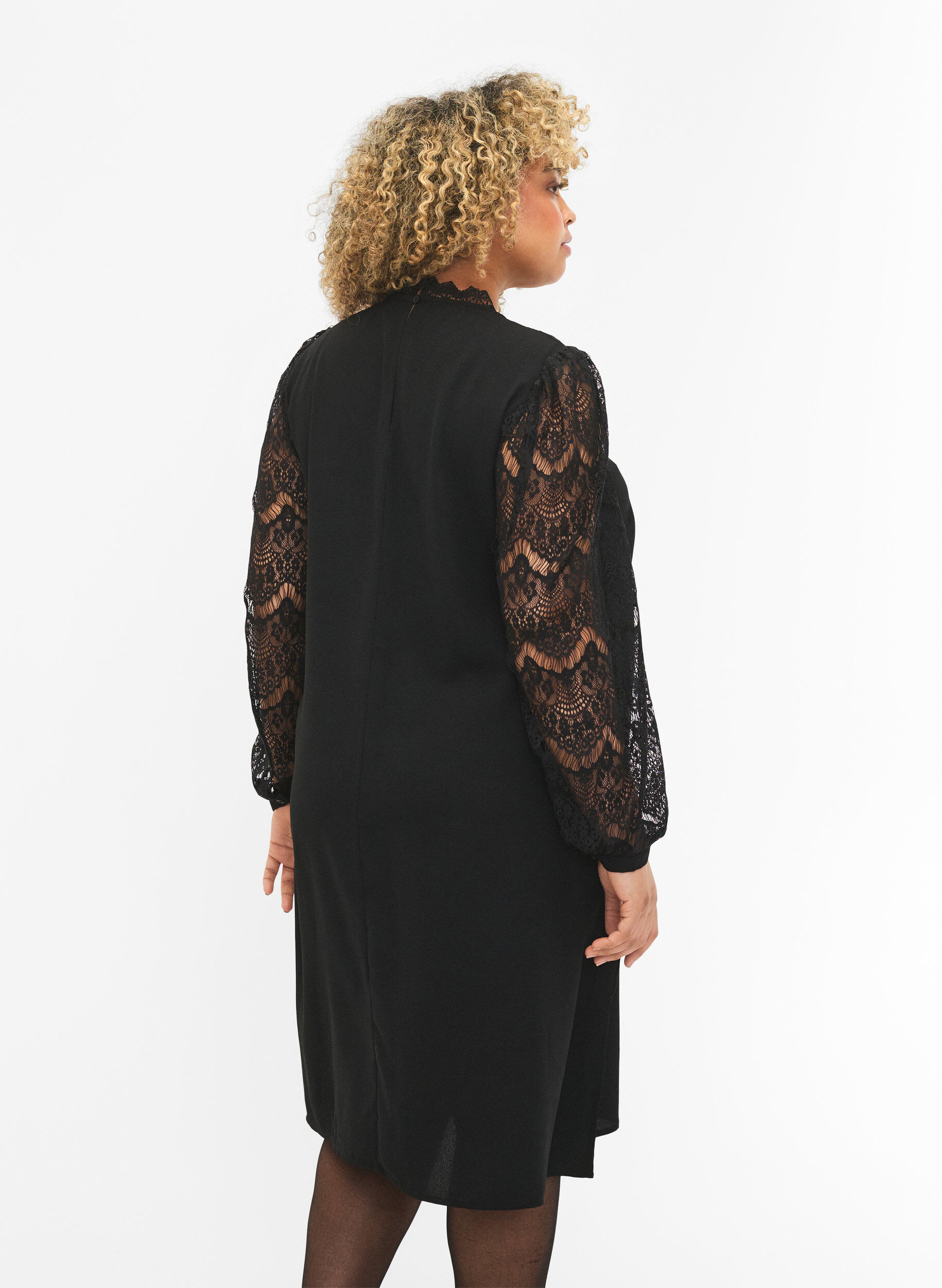 Zizzifashion Long sleeve dress with lace, Black, Model image number 1