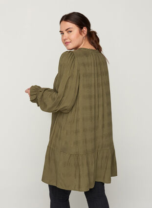 Viscose tunic with puff sleeves and a bow, Green ASS, Model image number 1