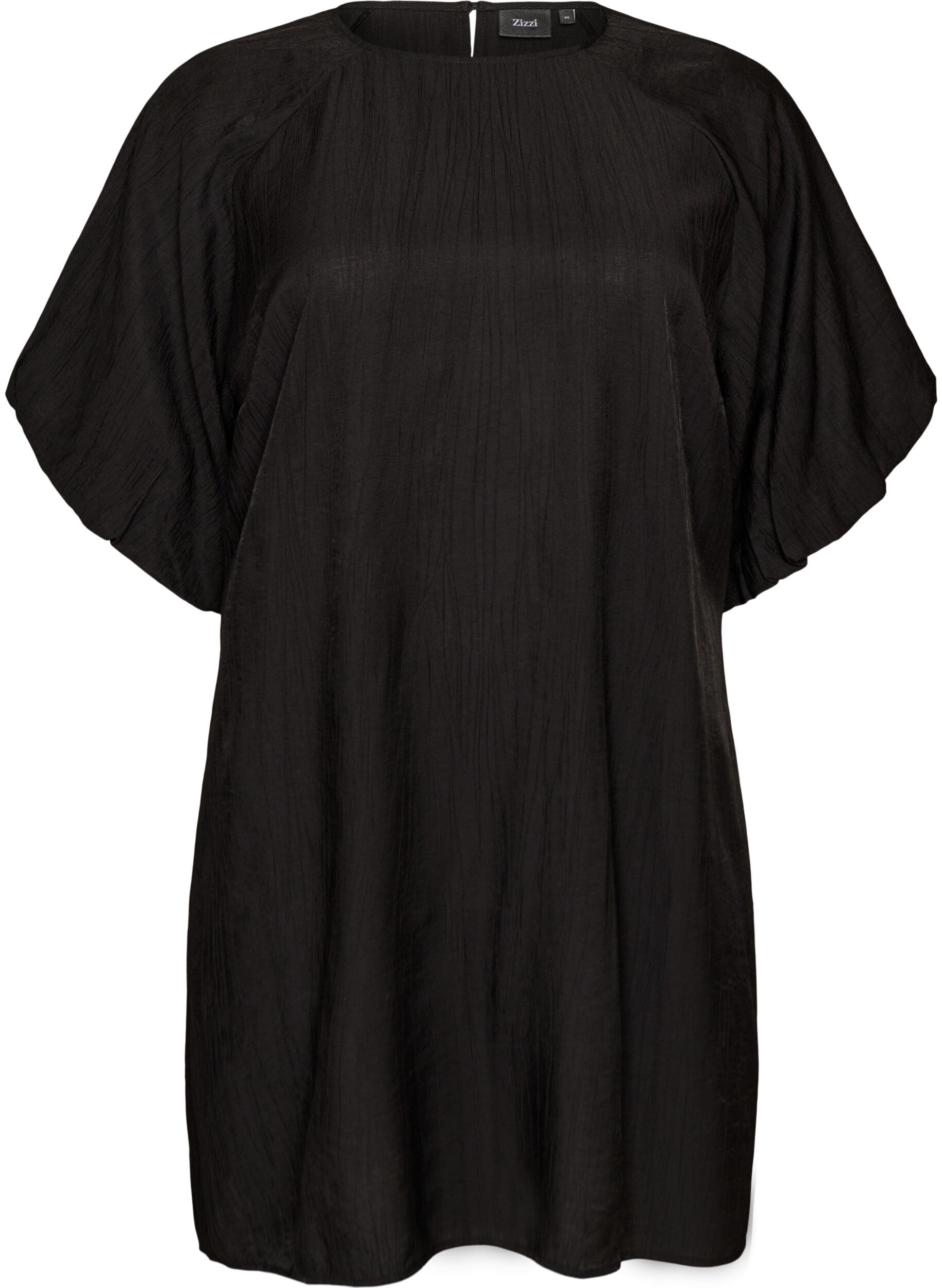 Zizzifashion Short viscose dress with balloon sleeves, Black, Packshot image number 0