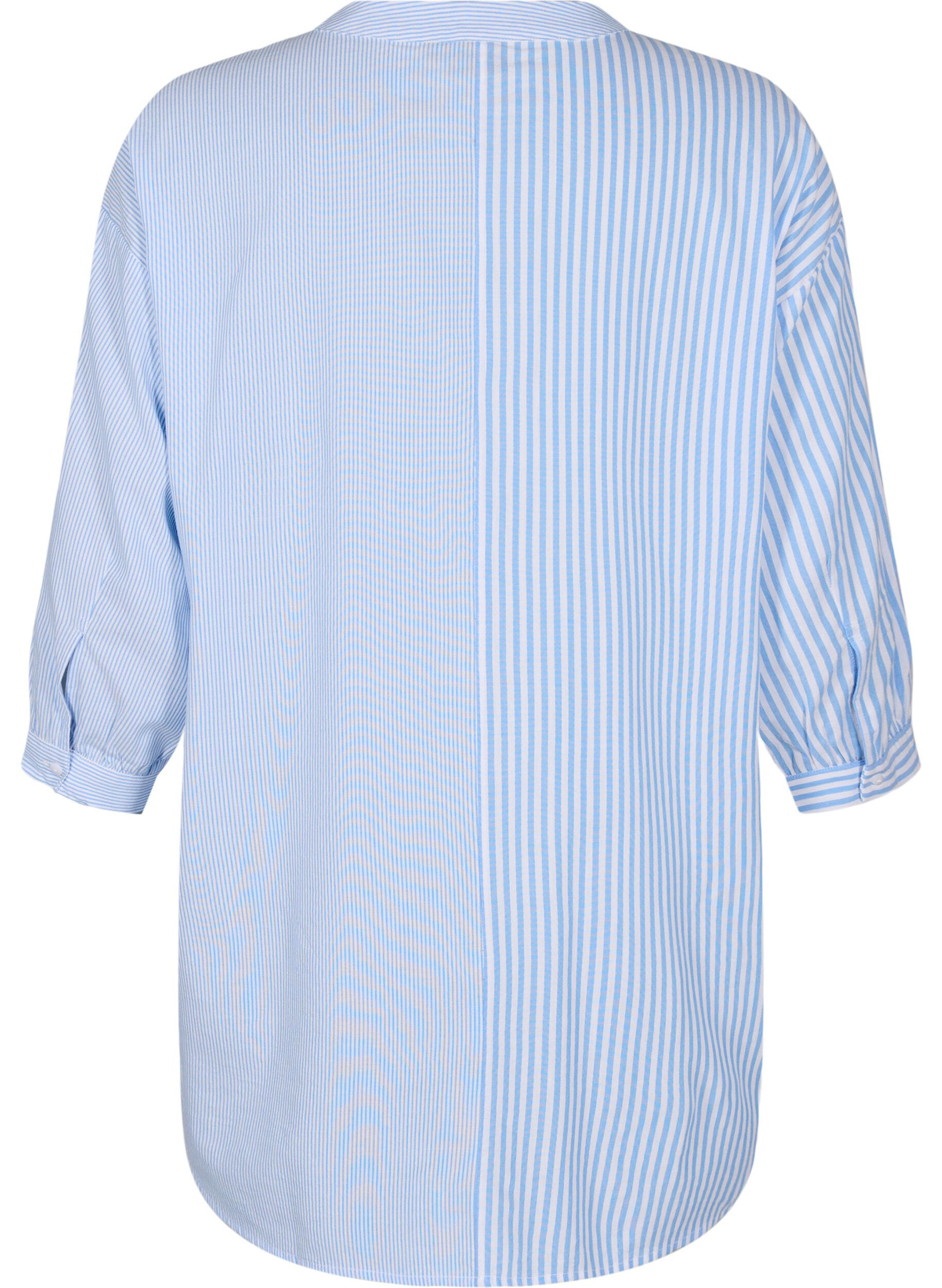 Zizzifashion Striped tunic with 3/4 sleeves, Light Blue, Packshot image number 1