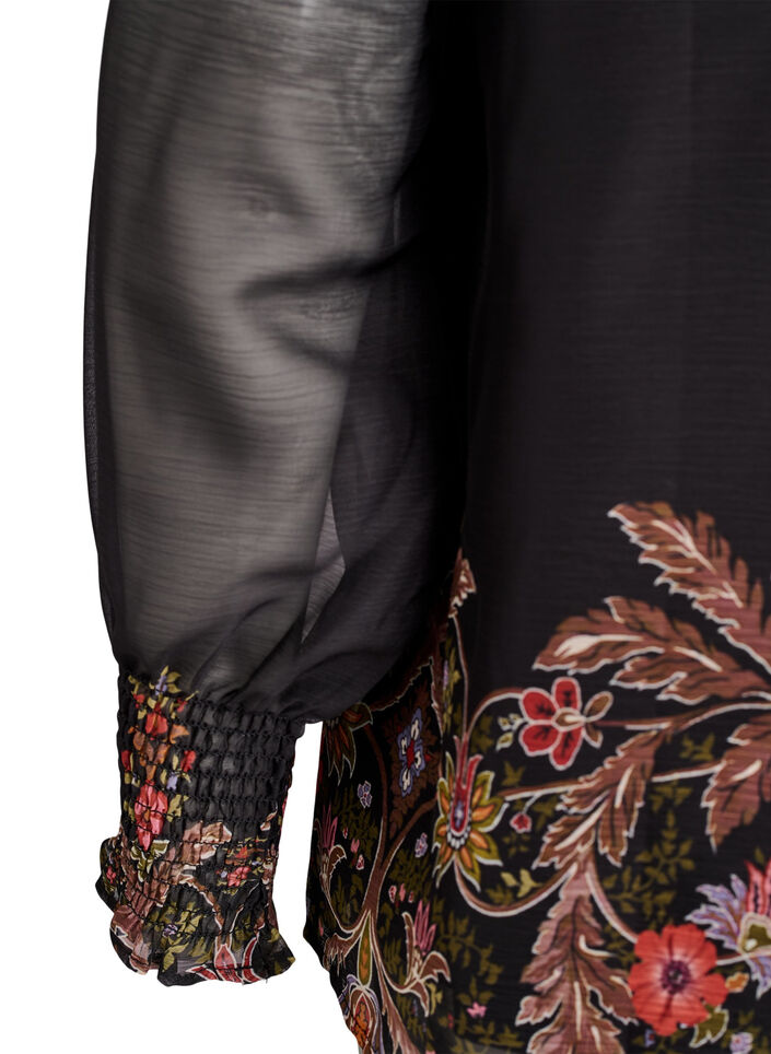 Blouse with paisley print and sheer sleeves, Black, Packshot image number 3
