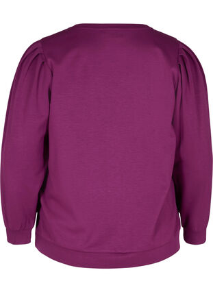Sweat blouse with rounded neckline and balloon sleeves, Dark Purple, Packshot image number 1