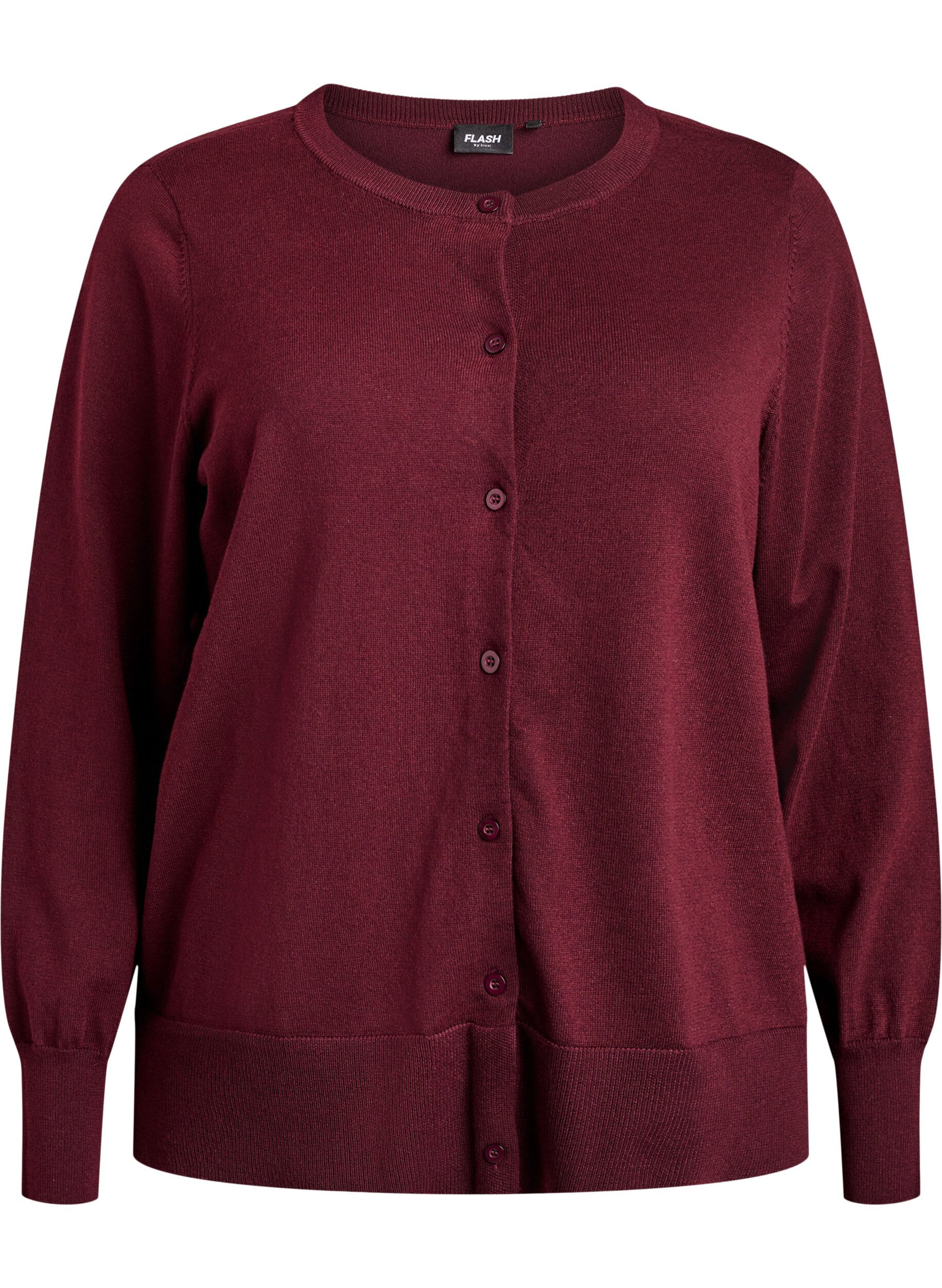 ZizzifashionFine-knit cardigan with round neck, Red, Packshot image number 0