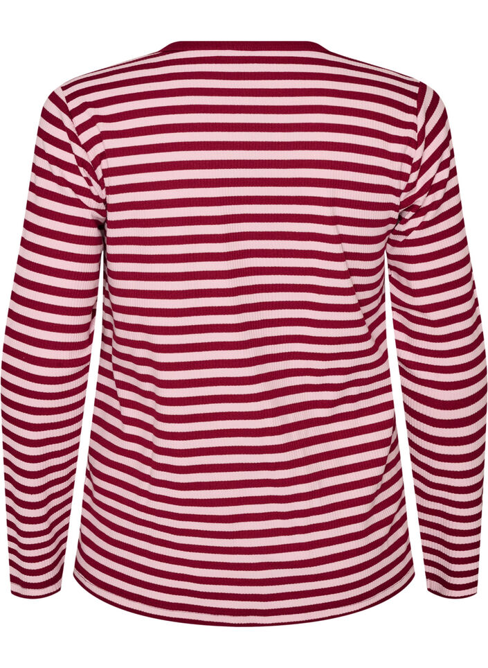 Striped blouse with long sleeves, Rose, Packshot image number 1