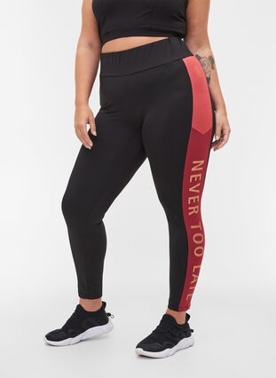 Cropped gym leggings with print details, Black, Model image number 2