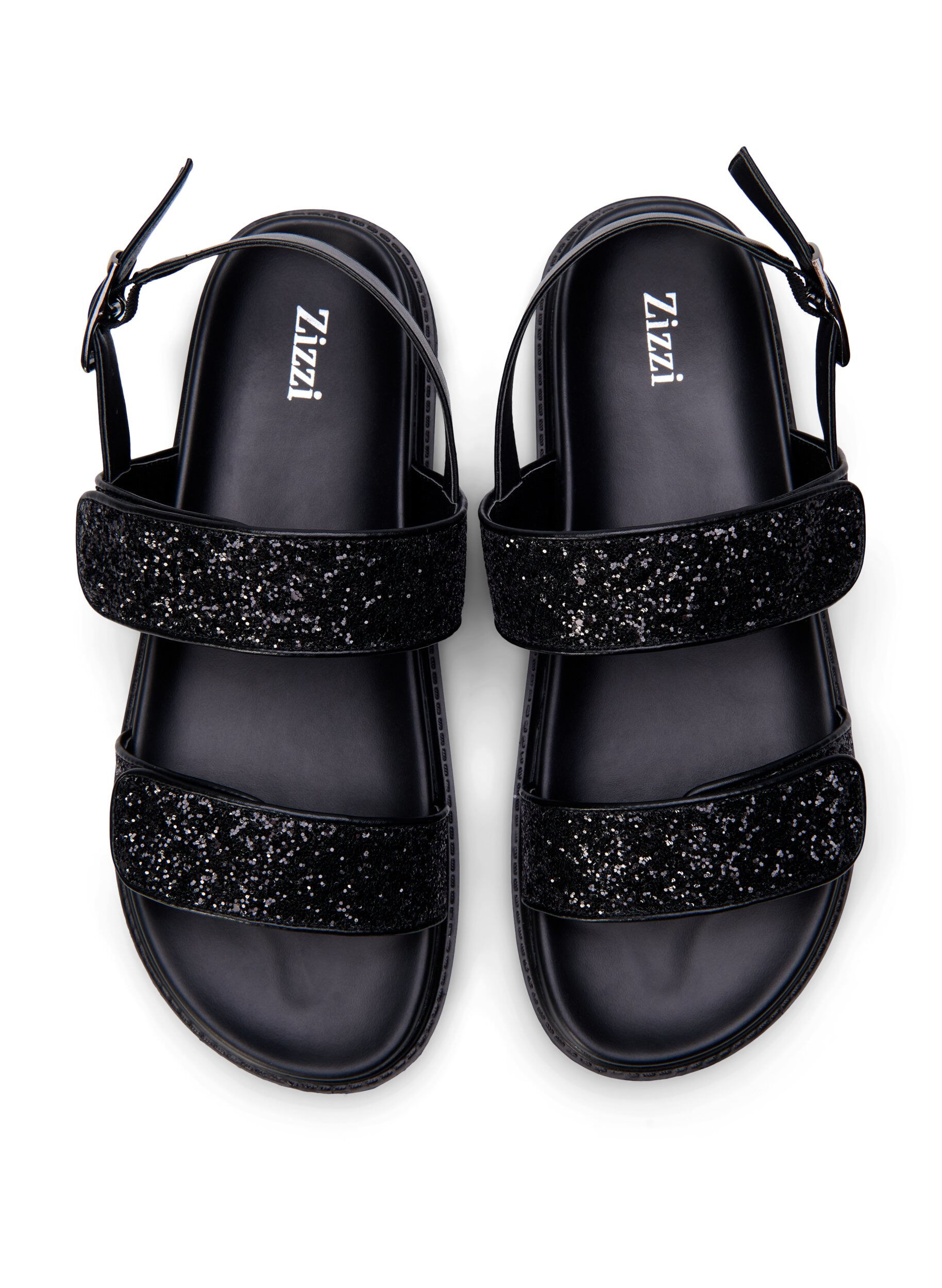 Zizzifashion Wide fit glitter sandal with Velcro closure, Black, Packshot image number 2