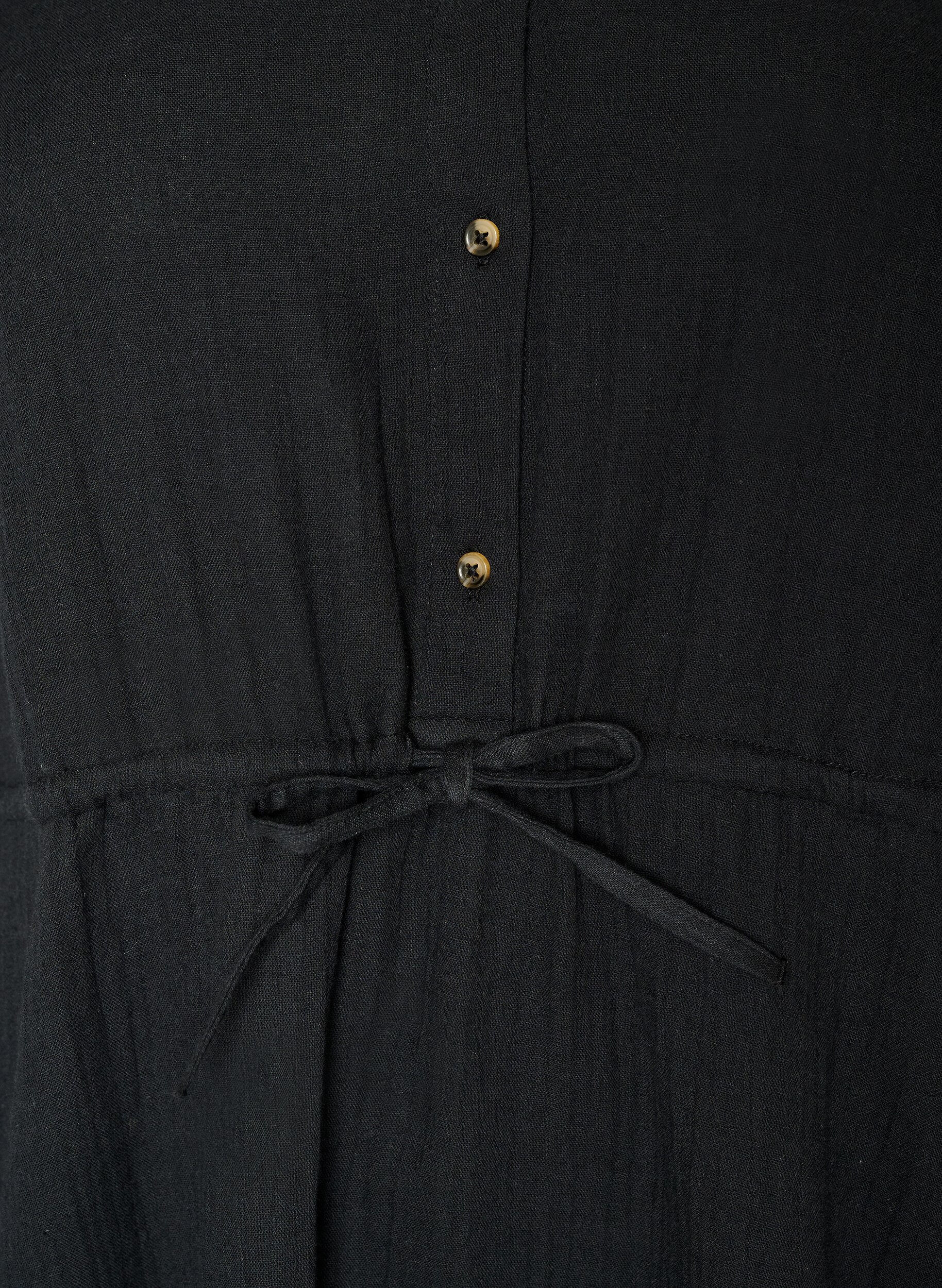 Zizzifashion Sleeveless cotton muslin dress with tie string, Black, Packshot image number 2