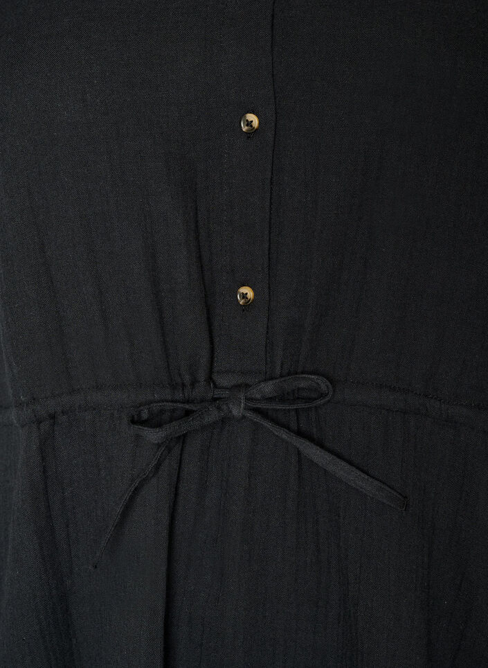 Sleeveless cotton muslin dress with tie string, Black, Packshot image number 2