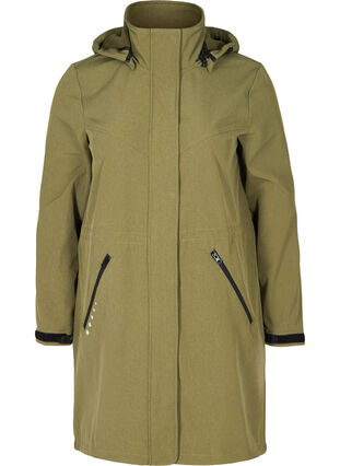 Long, hooded softshell jacket, Ivy green, Packshot image number 0