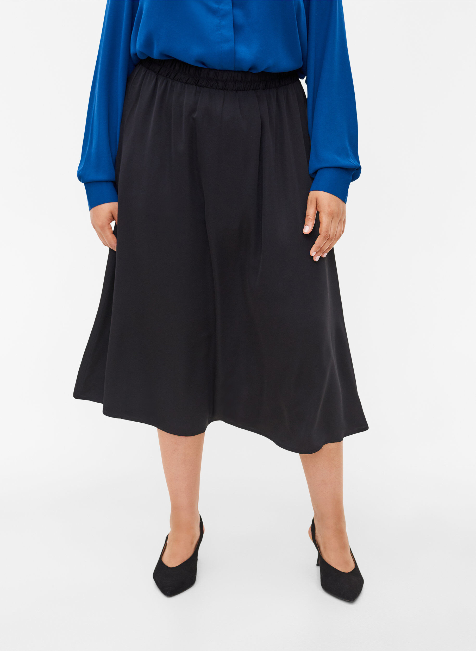 Zizzifashion 	 Loose-fitting midi skirt, Black, Model image number 2