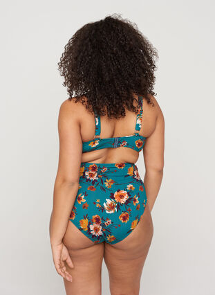 High-waisted bikini bottoms with floral print, Green Flower, Model image number 1