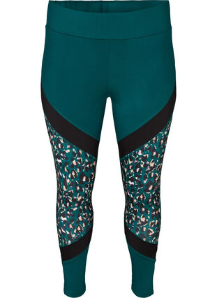 Cropped sports leggings with print details , Deep Teal, Packshot image number 0
