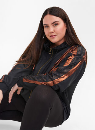 Sports jacket with print details and zip, Black, Model image number 3