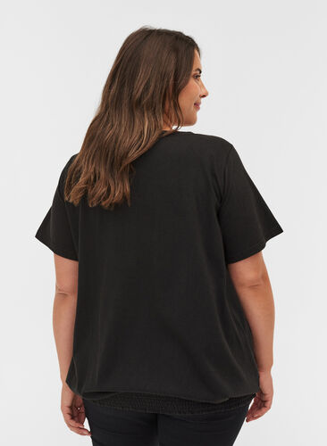 Organic cotton t-shirt with smock, Black, Model image number 1