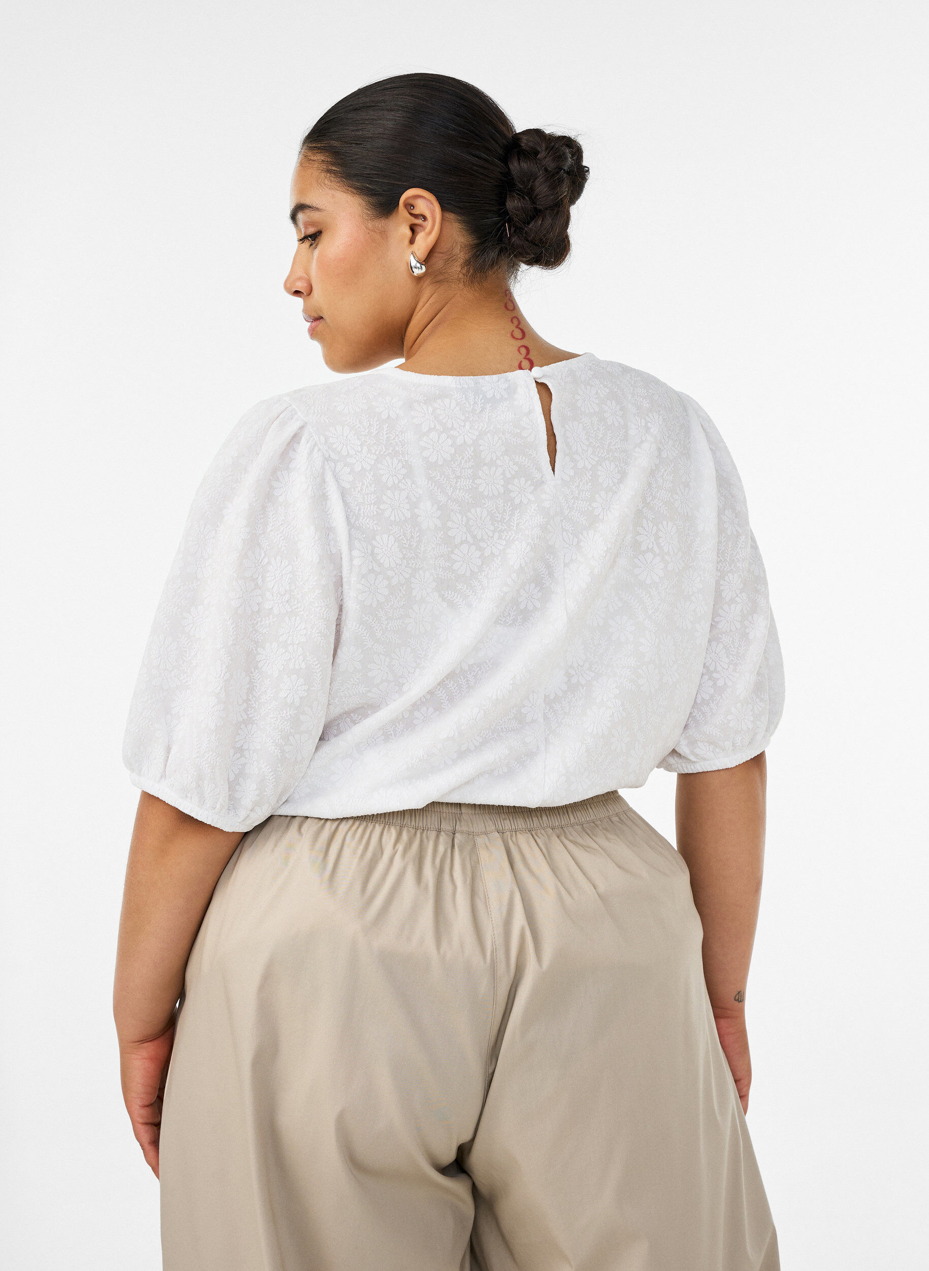Zizzifashion Structured blouse with short sleeves, White, Model image number 2