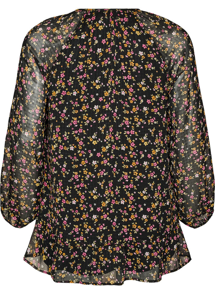 Floral print A-line tunic, Black, Packshot image number 1