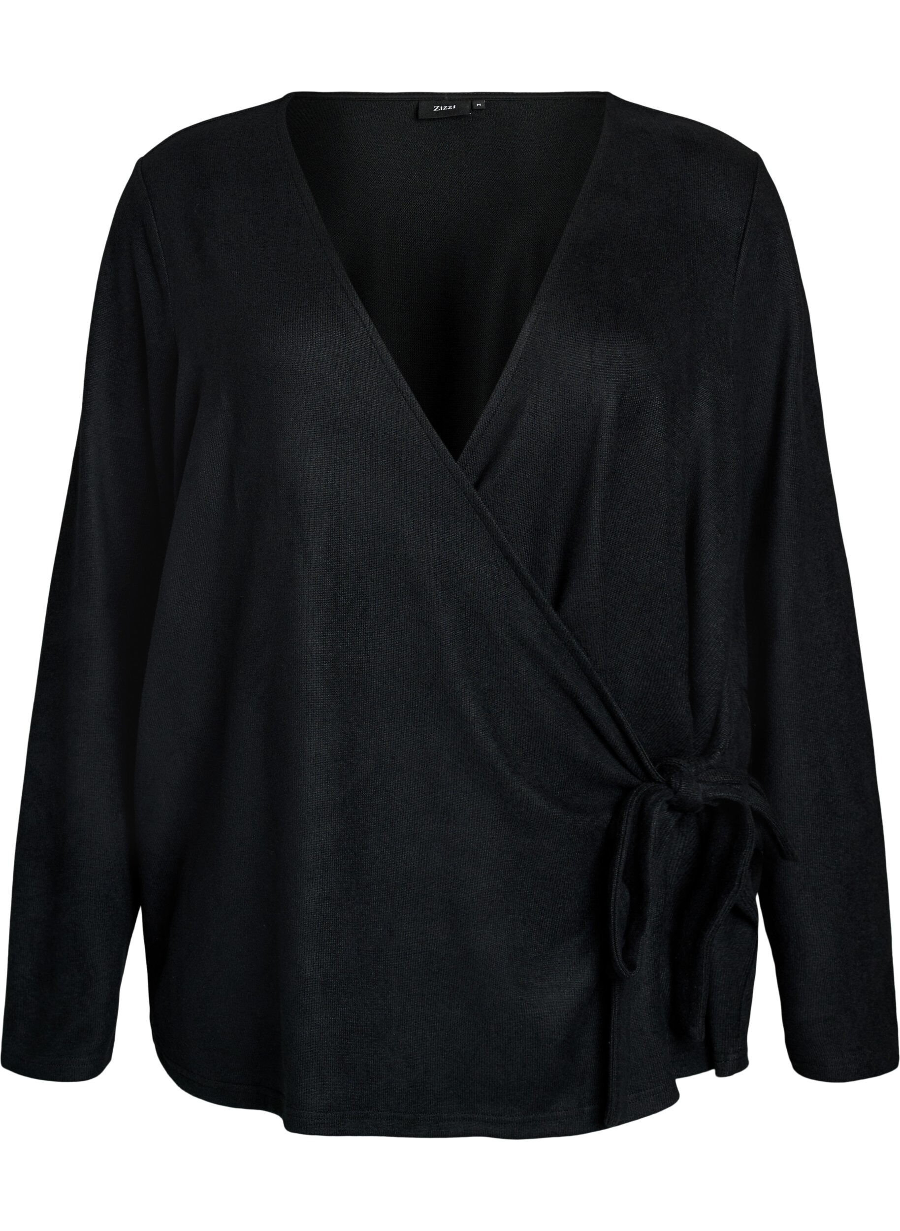 ZizzifashionJersey wrap blouse with a tie-fastening, Black, Packshot image number 0