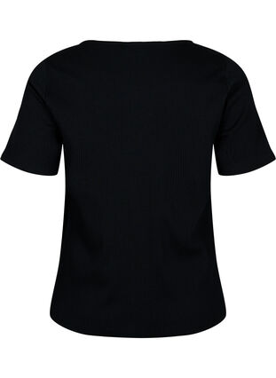 Short-sleeved ribbed t-shirt with buttons, Black, Packshot image number 1