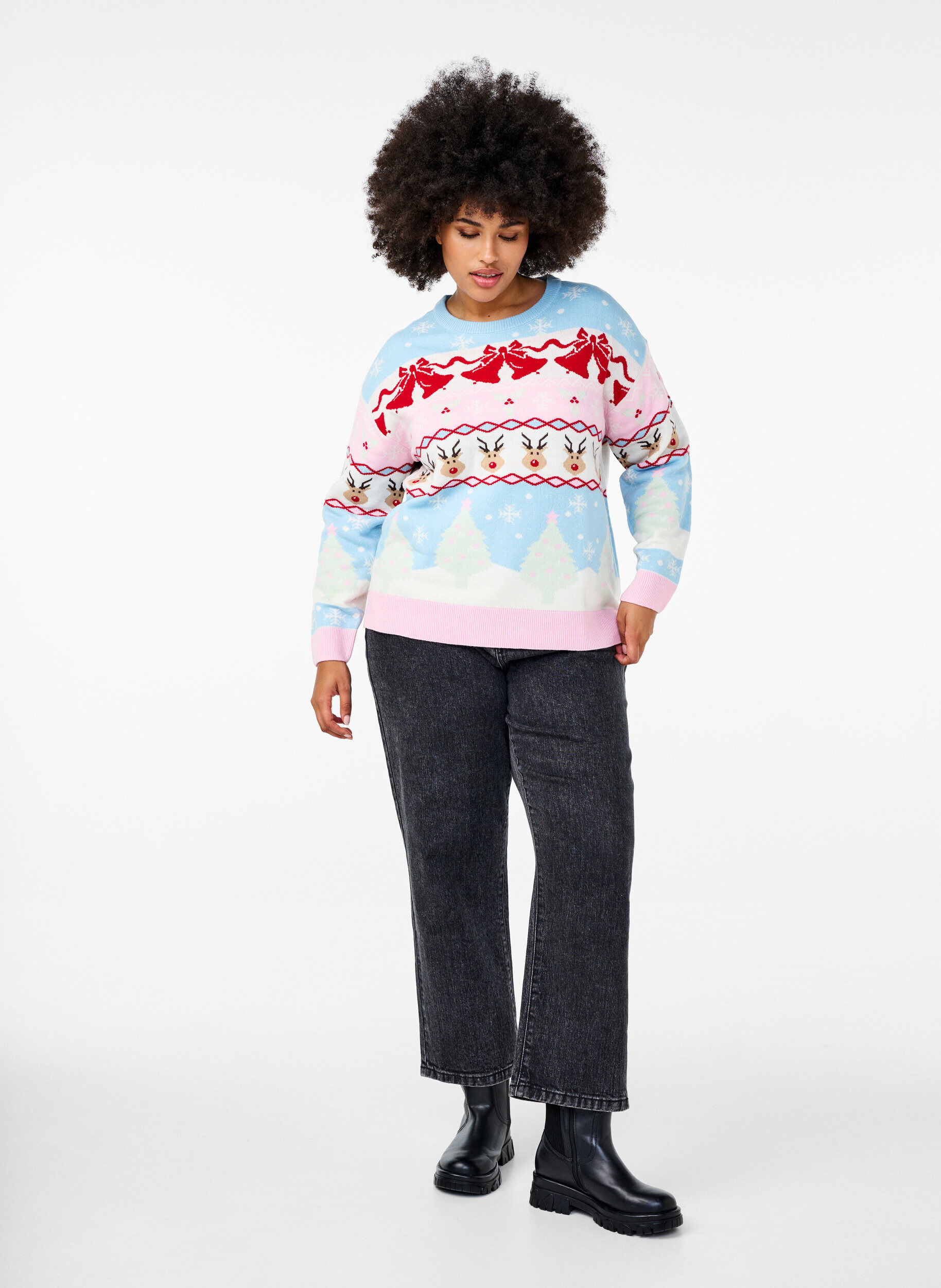 Zizzifashion Christmas jumper, Cerulean Comb, Model image number 2