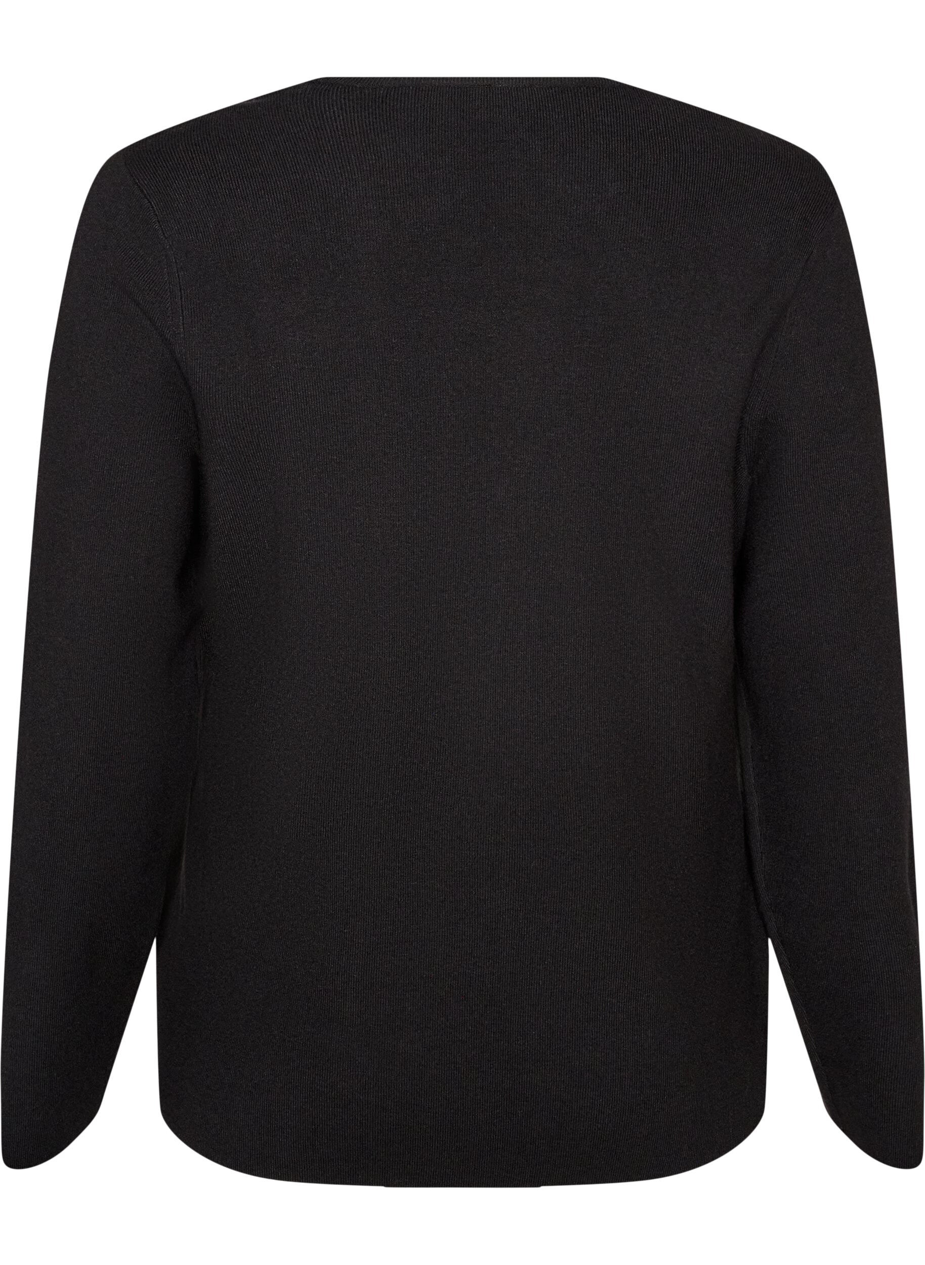 ZizzifashionFine-knit cardigan with fabric-covered buttons, Black, Packshot image number 1