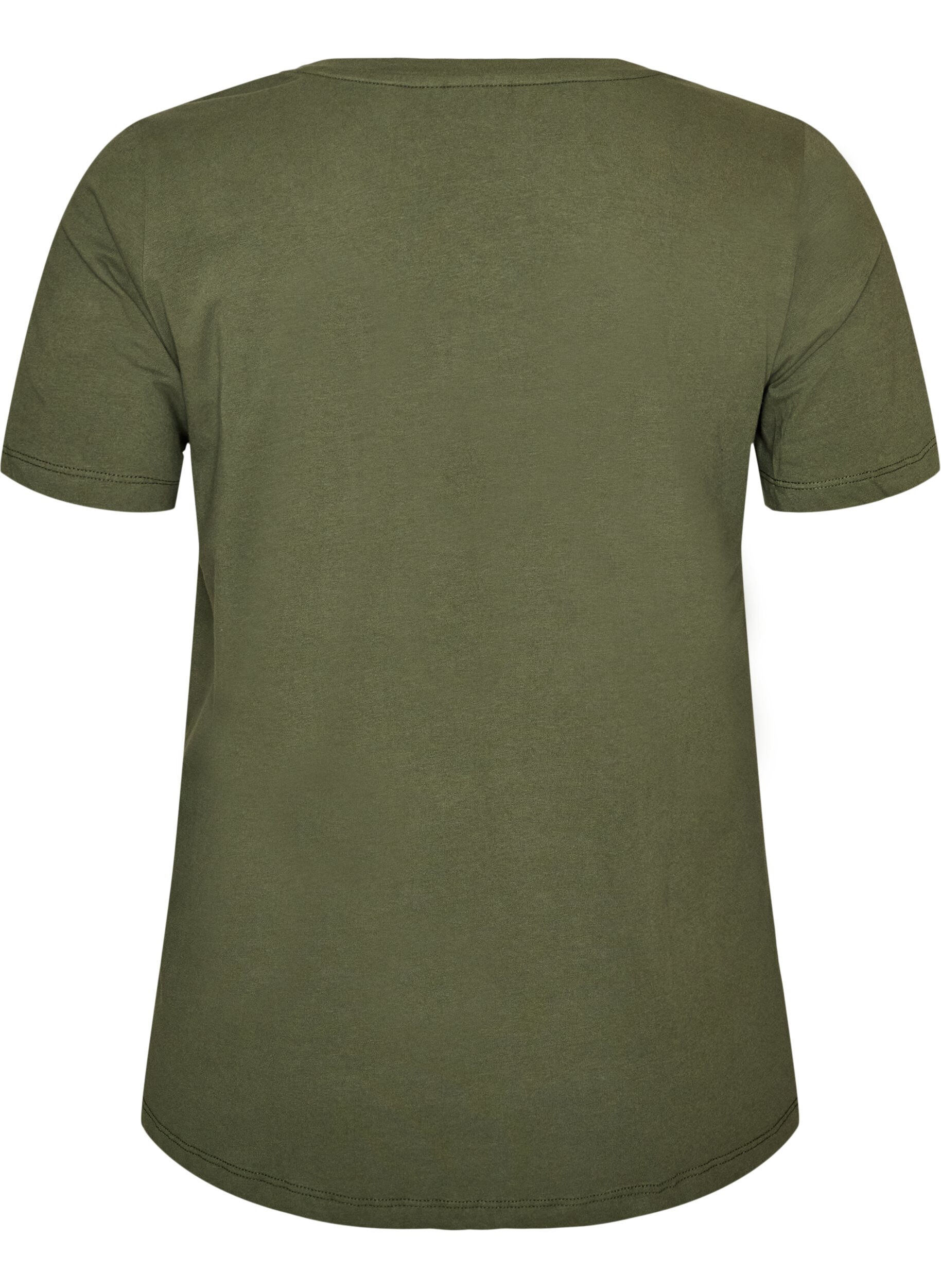 ZizzifashionSolid-coloured basic cotton T-shirt, Green, Packshot image number 1