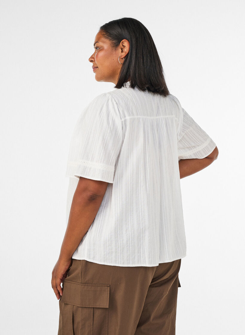 Cotton blouse with decorative bands, Vanilla, Model image number 2