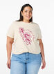 Cotton T-shirt with print, Beige, Model image number 0