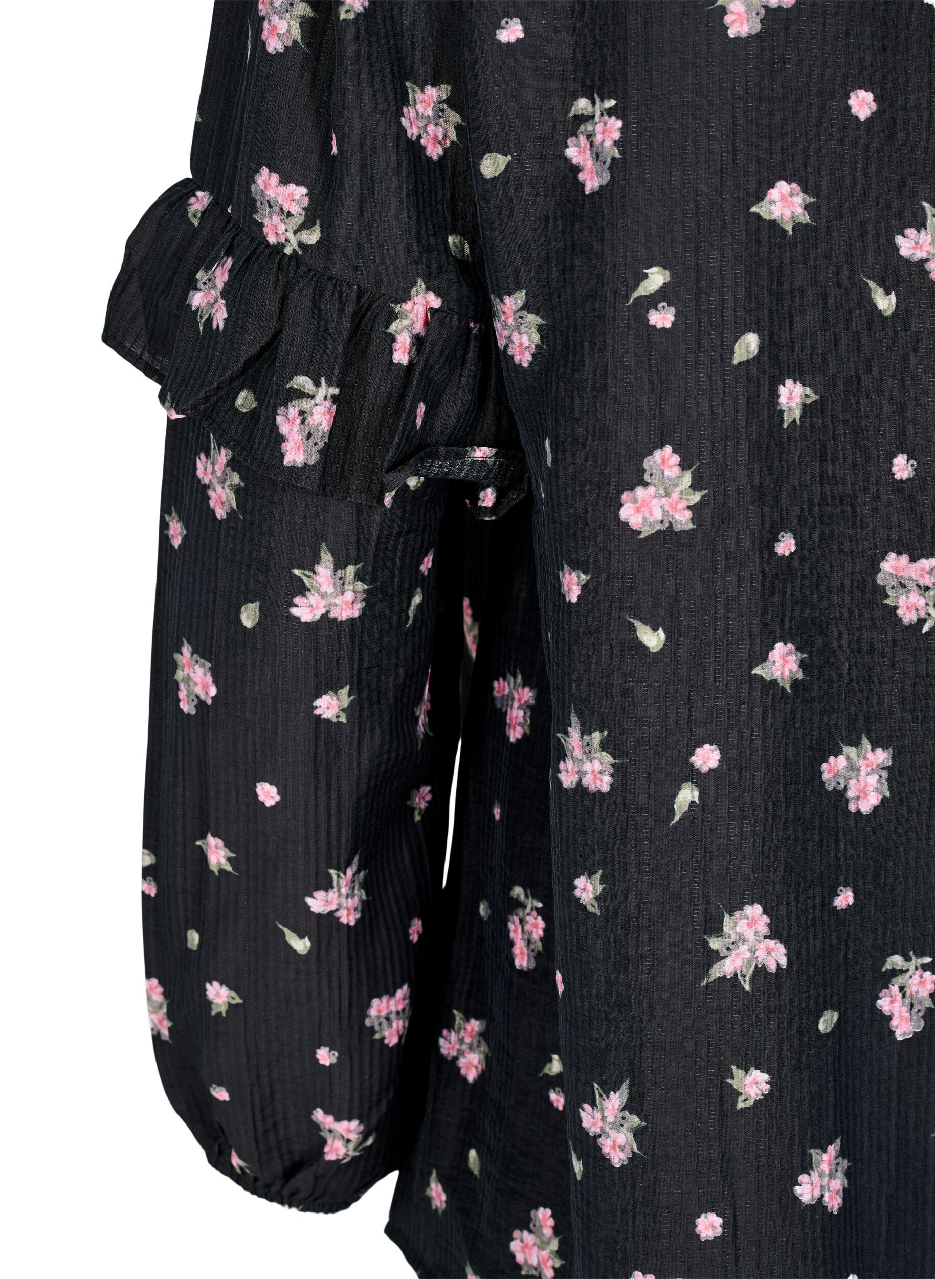 Zizzifashion Floral blouse in lyocell, Black, Packshot image number 3