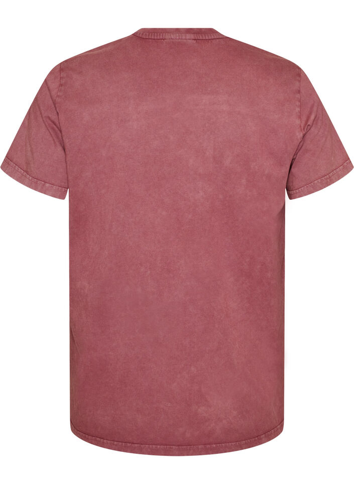 Cotton T-shirt with front print and a washed look, Red, Packshot image number 1
