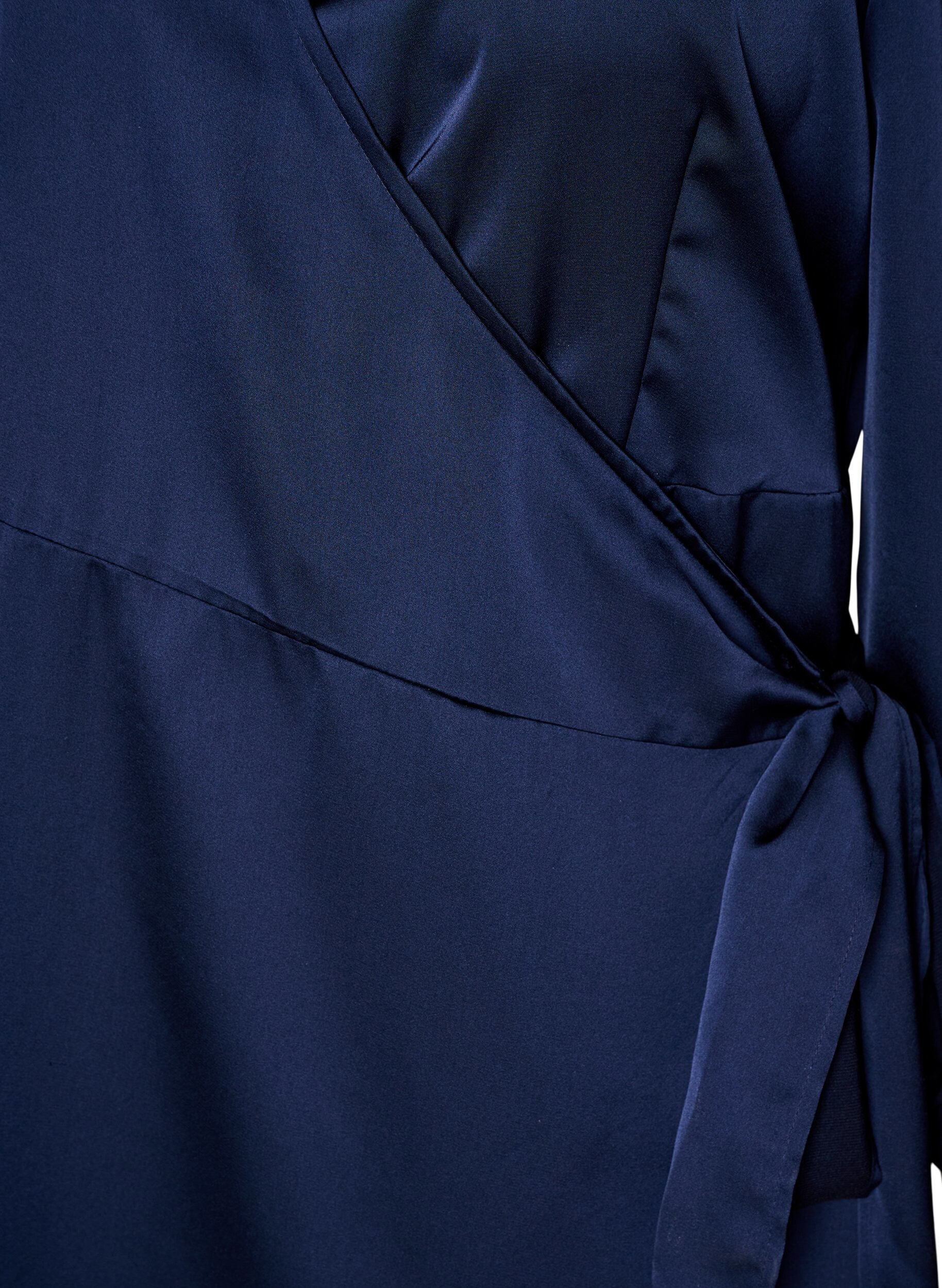 ZizzifashionShort satin dress with wrap design, Blue, Packshot image number 2