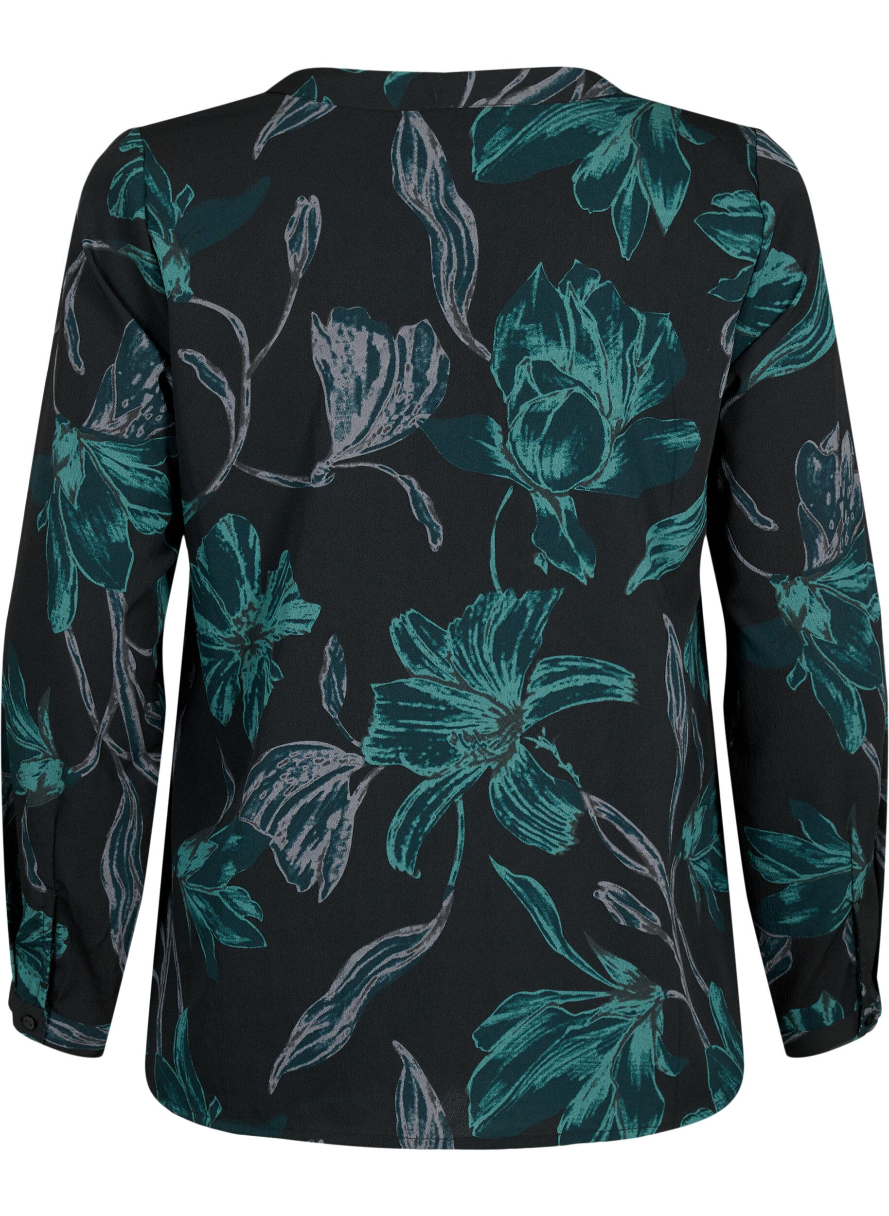 Zizzifashion FLASH - Long sleeve blouse with print, Black Scarab Flower, Packshot image number 1