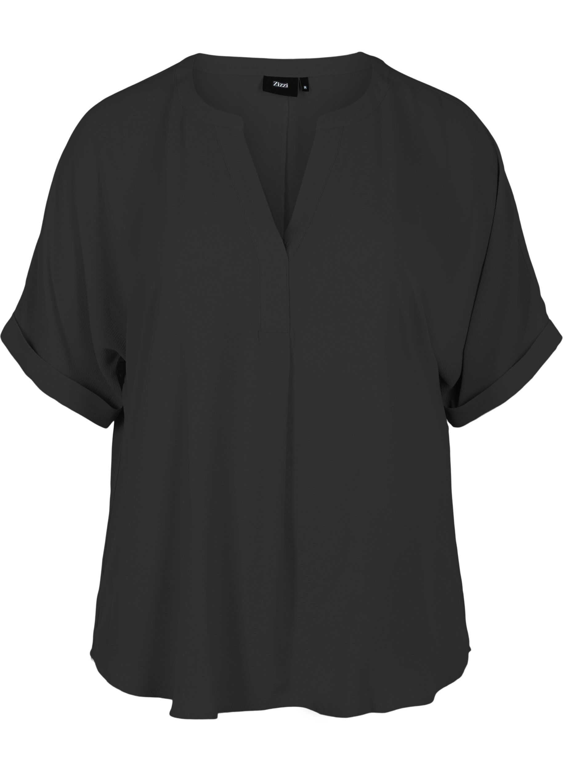 Zizzifashion Short-sleeved v-neck blouse, Black, Packshot image number 0