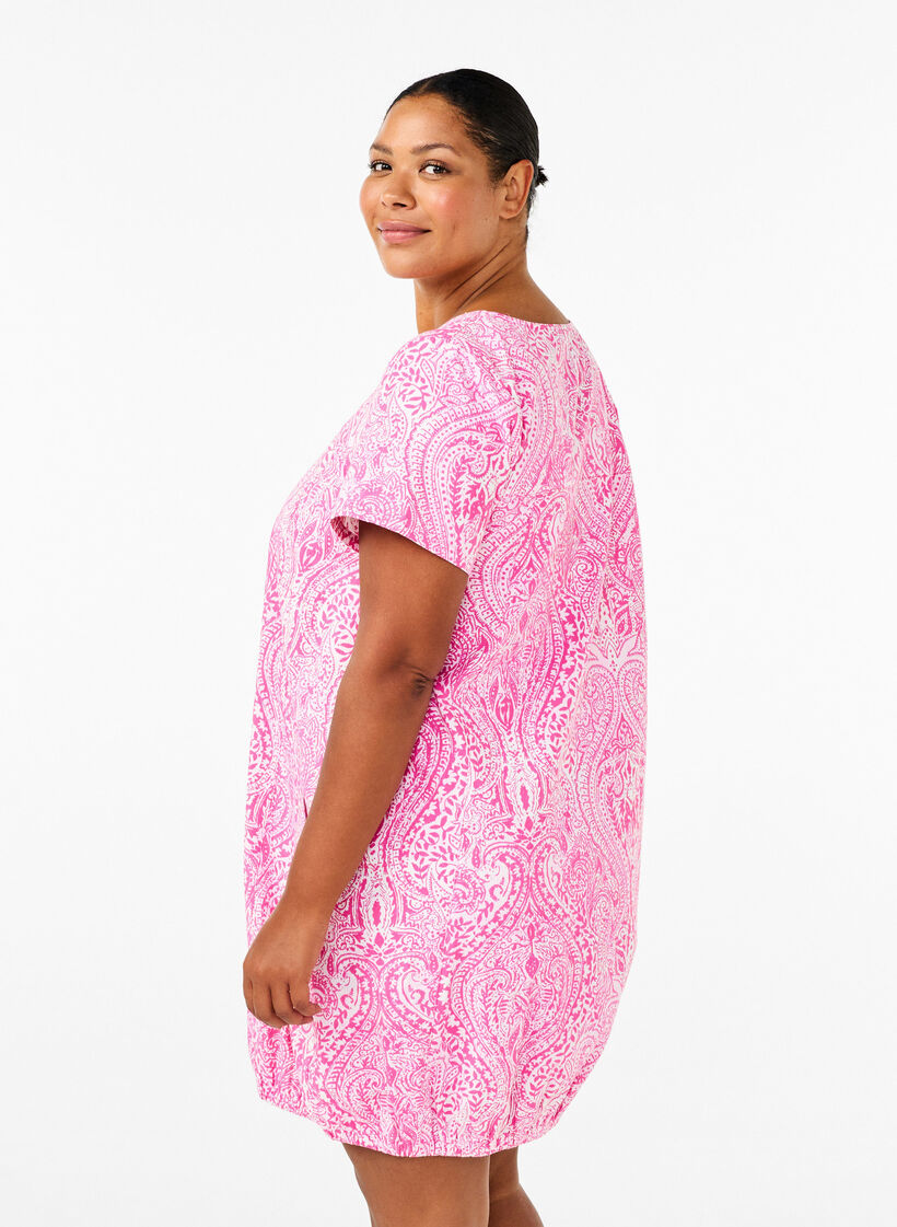 Short-sleeved cotton dress with paisley print, Pink, Model image number 2