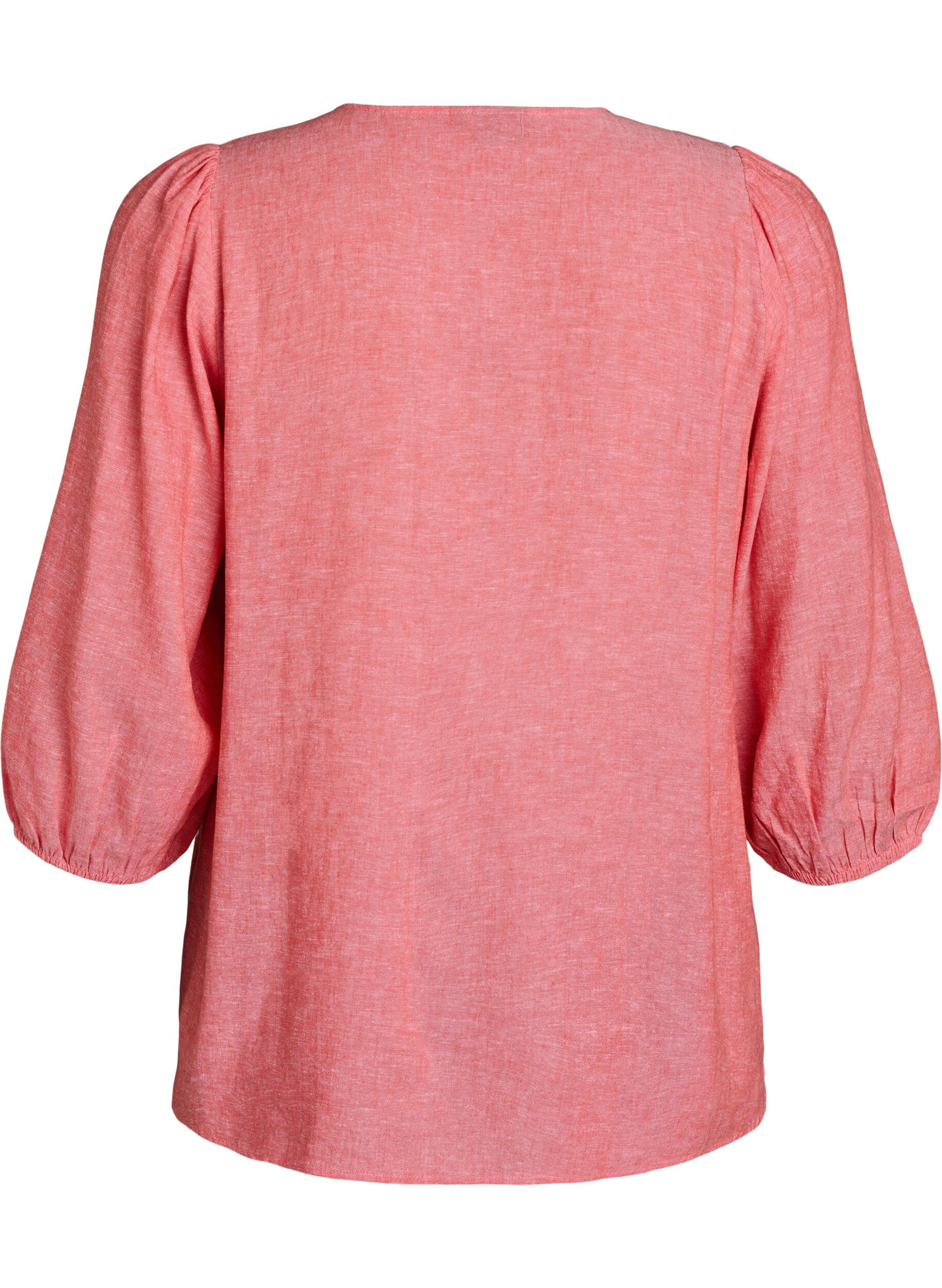 Zizzifashion Shirt blouse in linen and viscose with 3/4-sleeves, Coral, Packshot image number 1