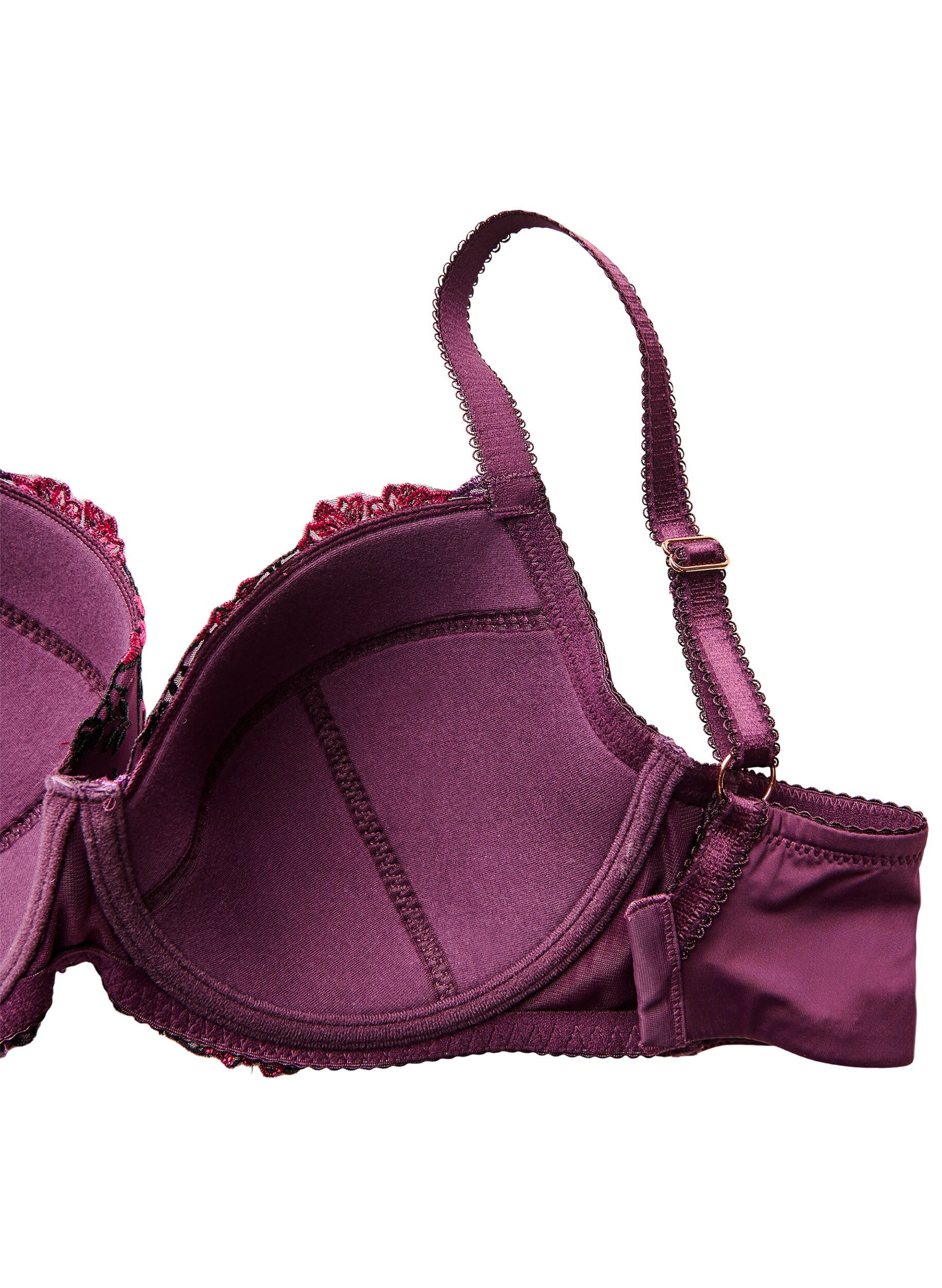 Zizzifashion Padded bra with floral embroidery, Purple, Packshot image number 3