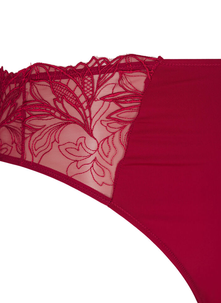 Microfiber thong with lace, Red, Packshot image number 3
