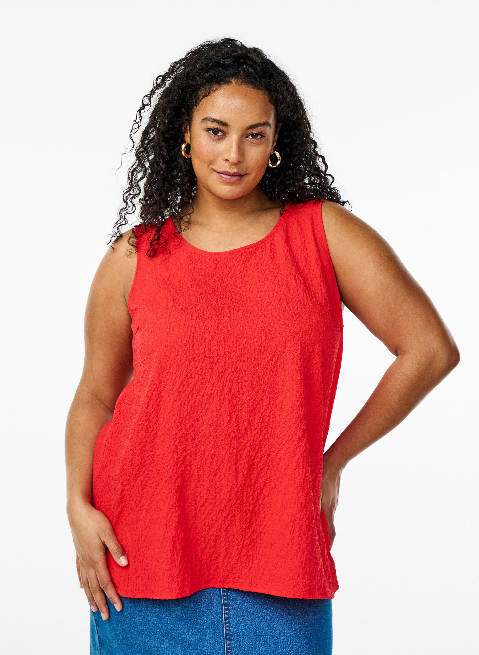ZizzifashionSleeveless top with texture, Red, Model image number 0