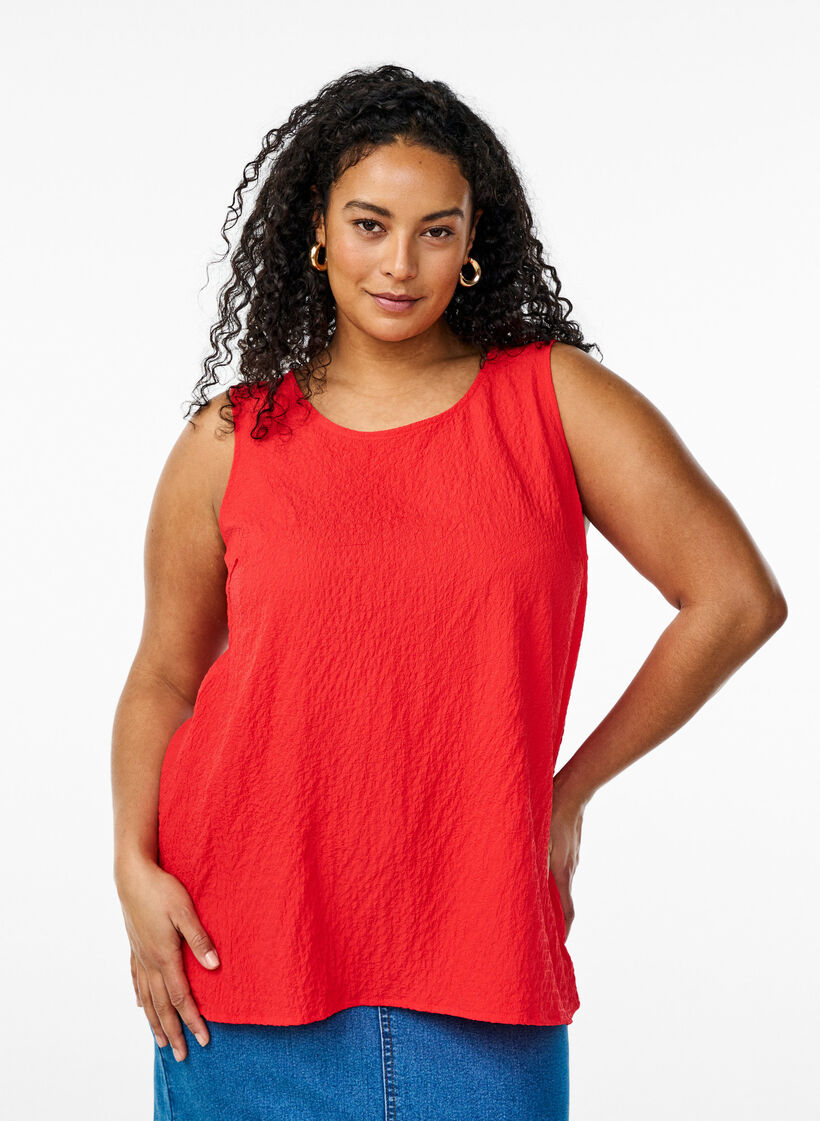 Sleeveless top with texture, Red, Model image number 0