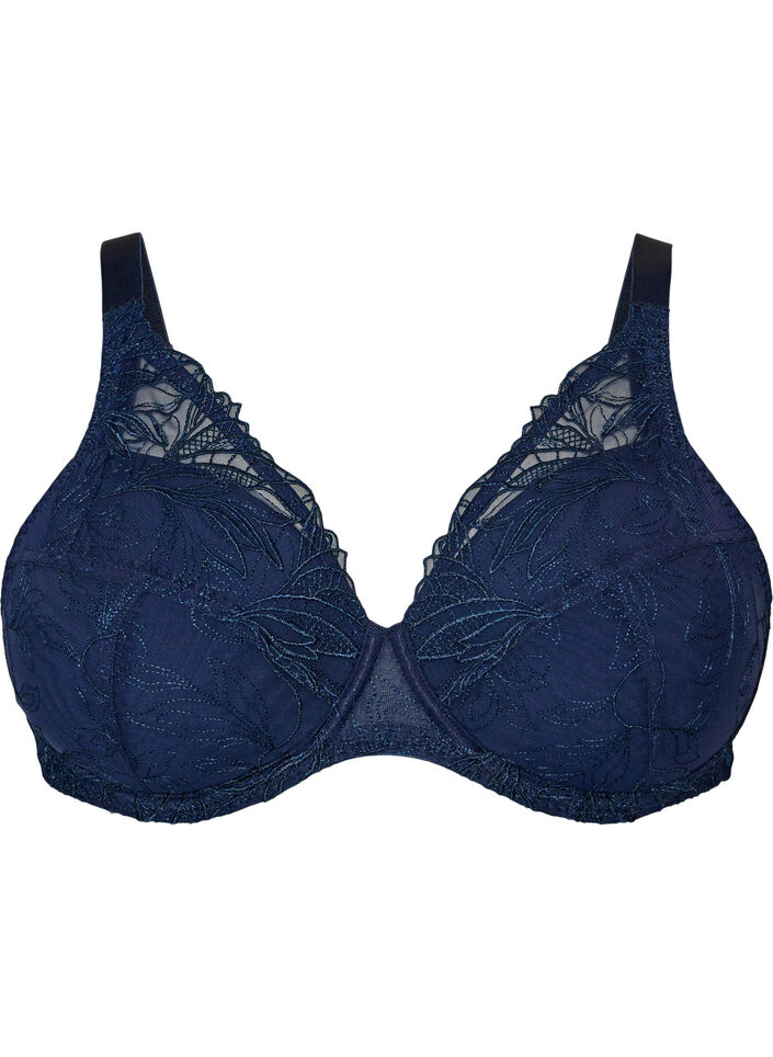 Padded lace bra with underwire, Blue, Packshot image number 0