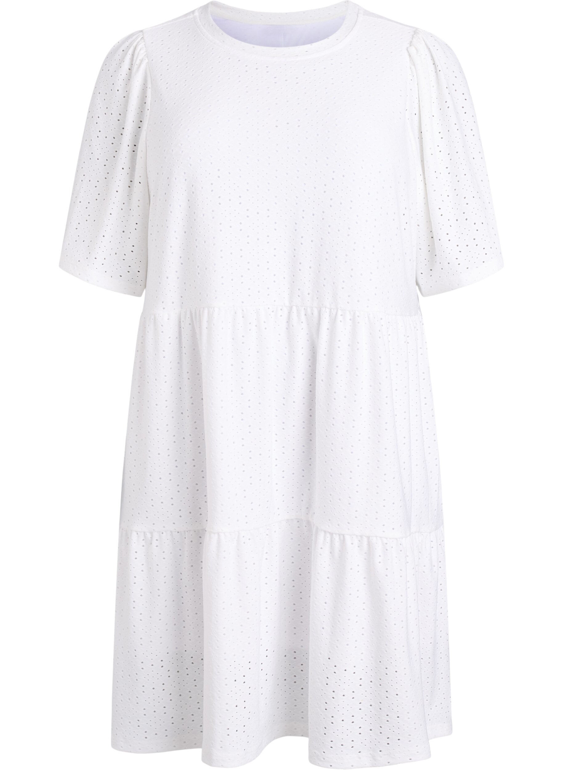 Zizzifashion Short dress with lace pattern and layered skirt, White, Packshot image number 0