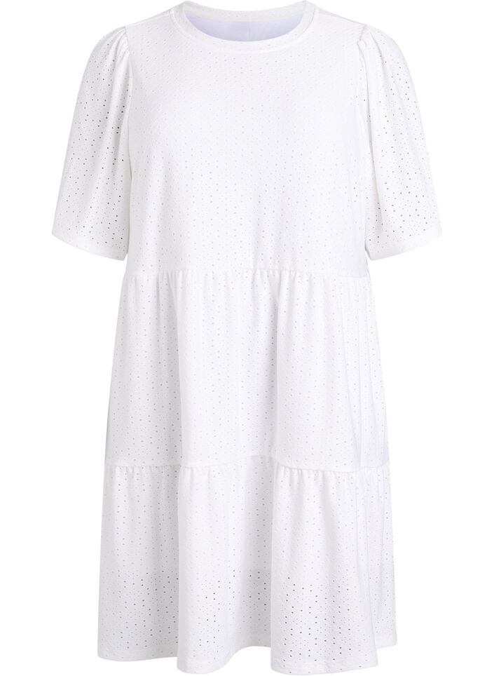 Short dress with lace pattern and layered skirt, White, Packshot image number 0