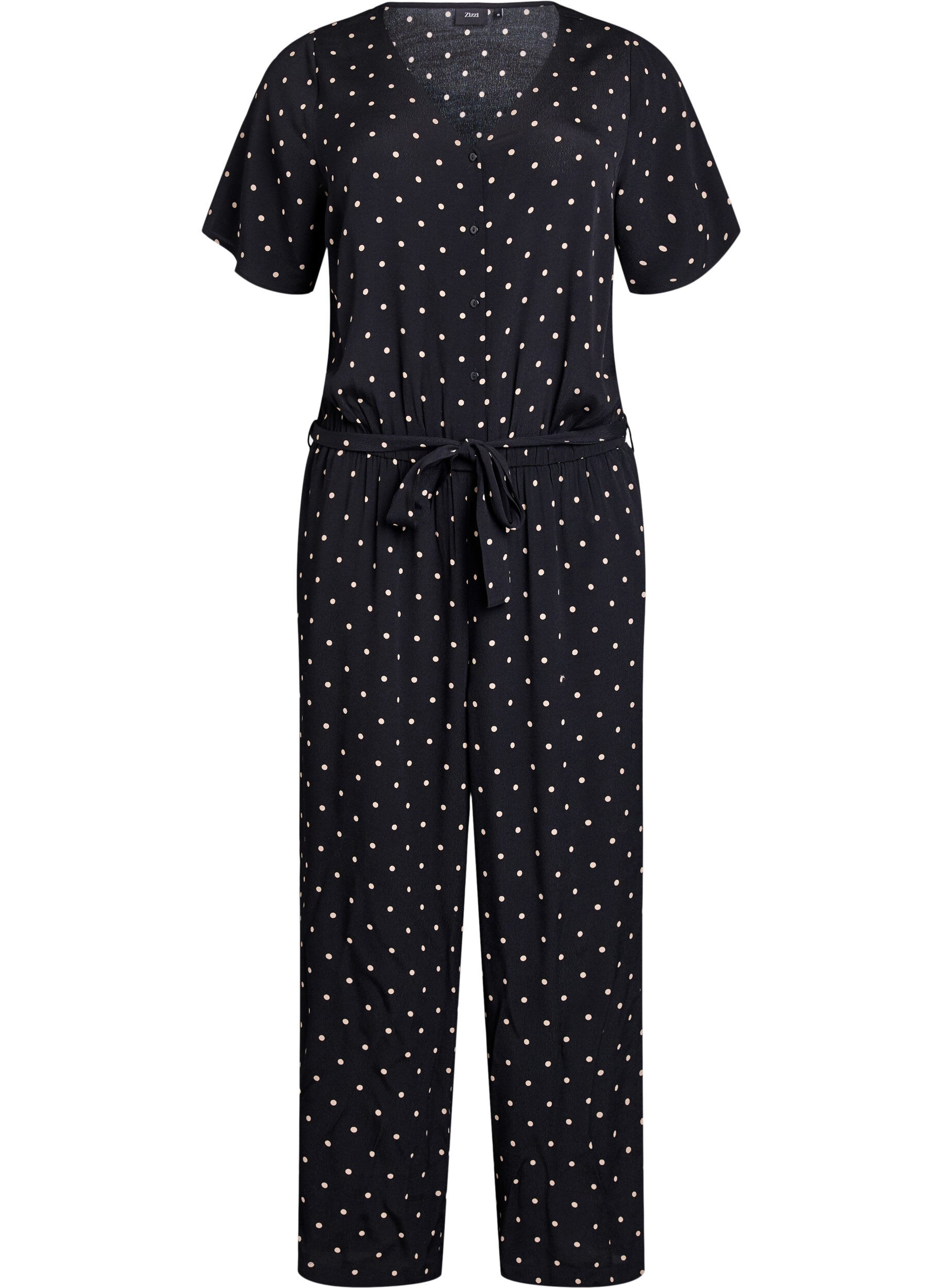 Zizzifashion Polka dot jumpsuit with short sleeves, Black, Packshot image number 0